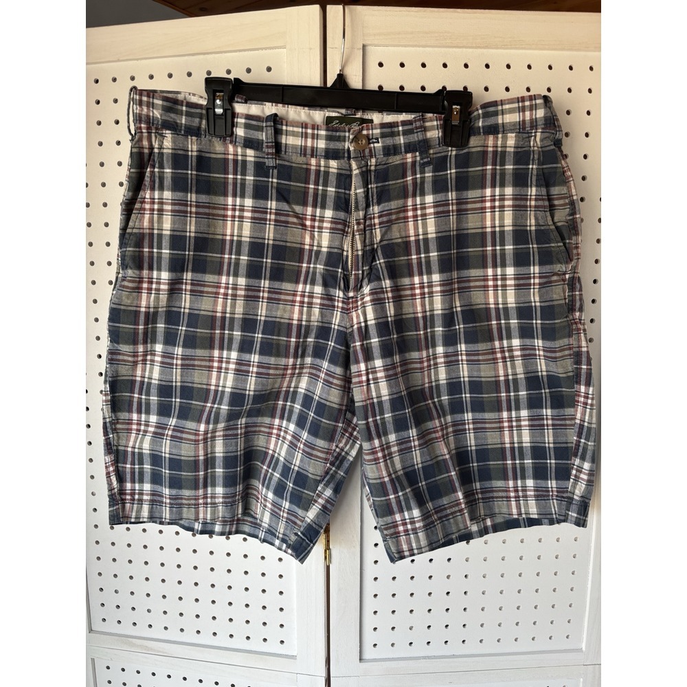 Men's 38 Eddie Bauer Plaid Chino Golf Shorts Preppy‎ Casual Blue Burgundy Green